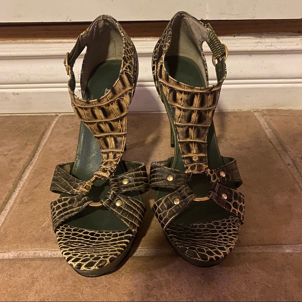 Green Croco Strappy Heels